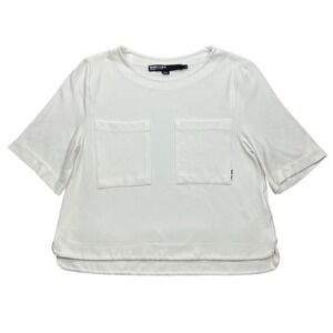 Bimba Y Lola Top Womens Size‎ Small White Short Sleeve Double Pocket Blouse